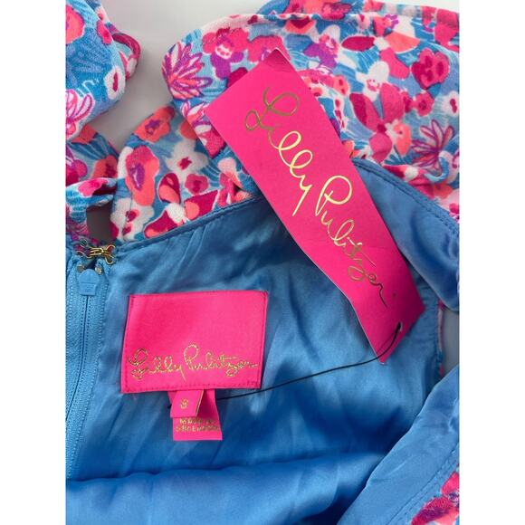 Lilly Pulitzer Linwood Ruffle Pink and Blue Print Romper Size 8 Lined New - Picture 9 of 11